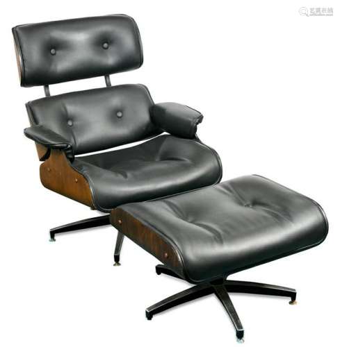 (lot of 2) Eames style chair with ottoman