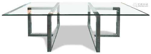 Modern polished steel and glass dining table