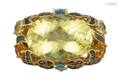 LeVian multi-stone, diamond and 14k yellow gold ring