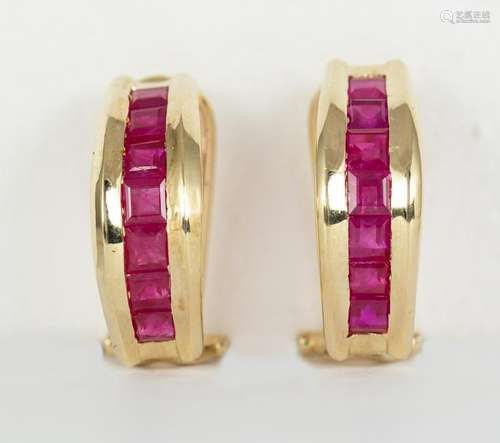 Pair of ruby and 14k yellow gold earrings