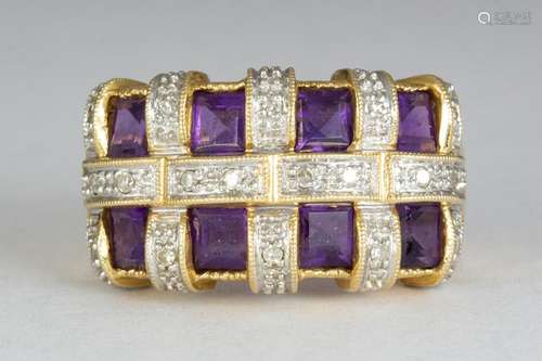 Amethyst, diamond and 14k yellow gold ring