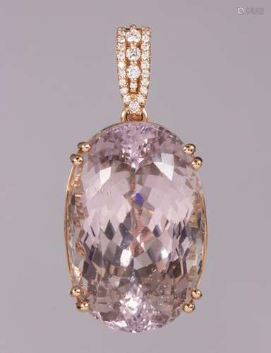 Kunzite, diamond and 14k rose gold pendant