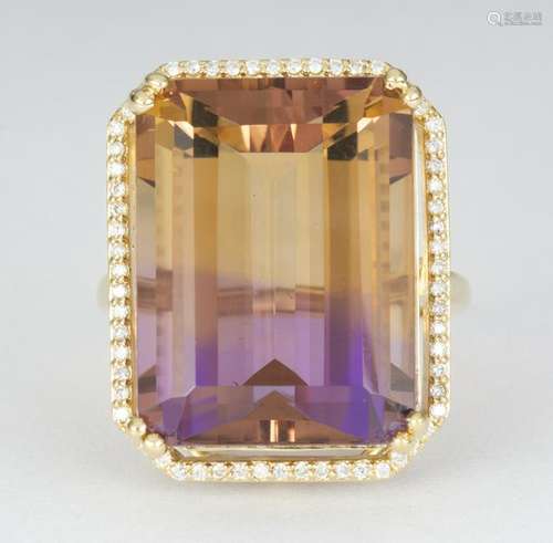 Ametrine, diamond and 14k yellow gold ring