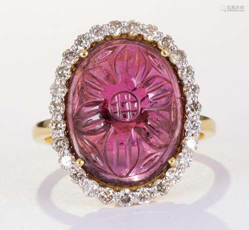 Tourmaline, diamond and 18k yellow gold ring