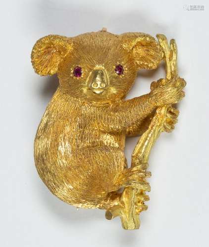 Ruby and 18k yellow gold Koala brooch