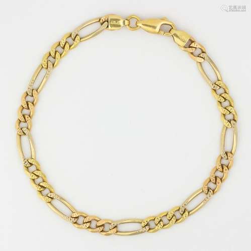 14k tri-color gold figaro bracelet