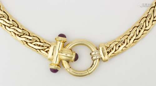 Ruby and 14k yellow gold woven link necklace