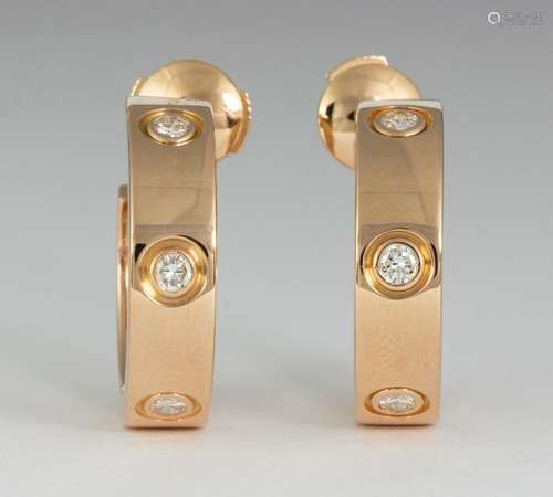 Pair of Cartier diamond and 18k rose gold earrings