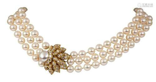 Van Cleef & Arpels diamond, cultured pearl and 18k