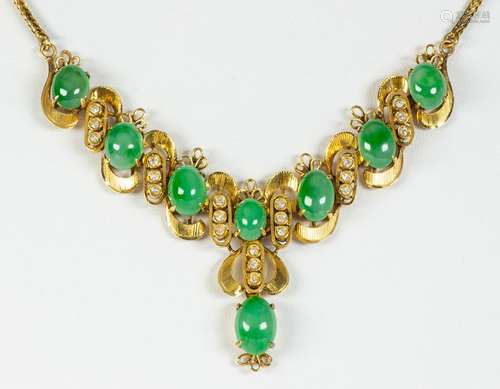 Jadeite, diamond, and yellow gold necklace