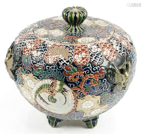 Japanese Large Covered Footed Jar