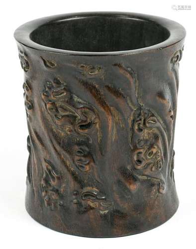 Chinese Trunk Form Wood Brush Pot