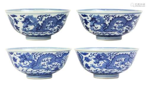 Chinese Blue-and-White Porcelain Bowls, Dragons