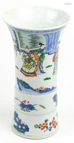 Chinese Wucai Gu Form Vase, Figures