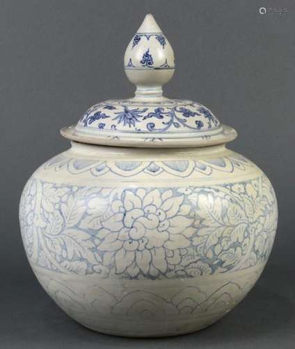 Vietnamese Blue-and-White Lidded Jar, Flowers