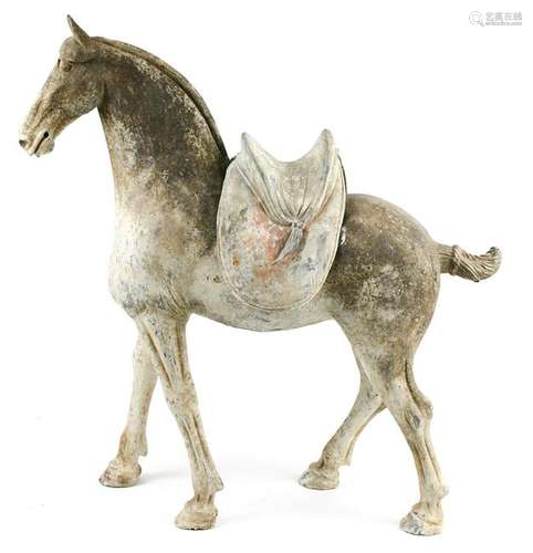 Chinese Tang Pottery Horse with Saddle