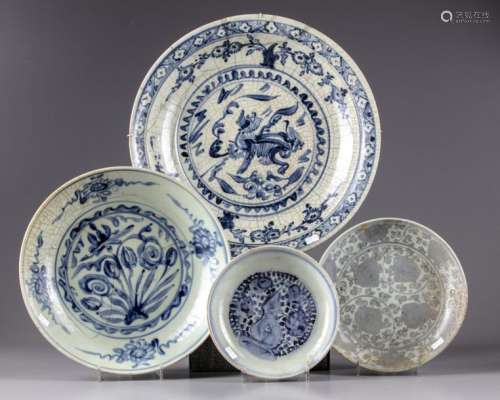 Four Chinese blue and white Swatow dishes