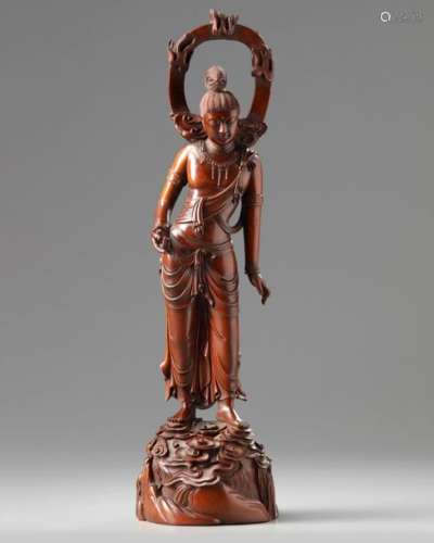 A Chinese boxwood figure of Avalokitesvara