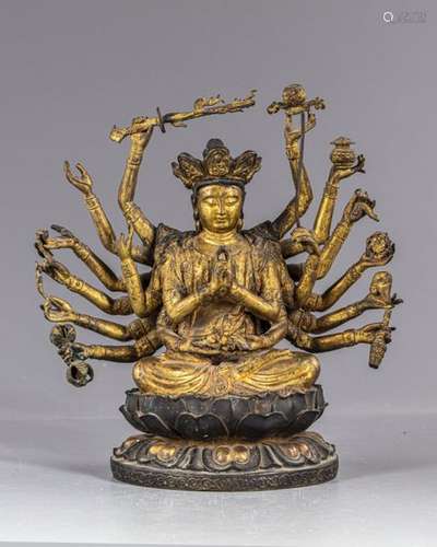 A Multi armed gilt Chinese bronze figgure of Guany…