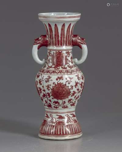 A Chinese coral red Gu vase