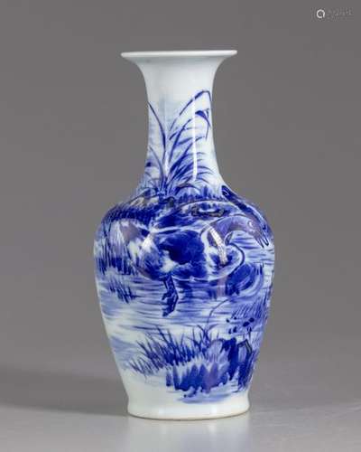 A Chinese blue and white duck vase