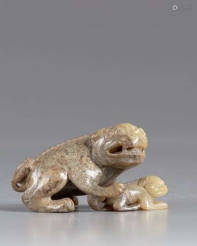 A Chinese jade Fu dog carving