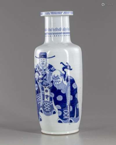 A Chinese blue and white rouleau vase