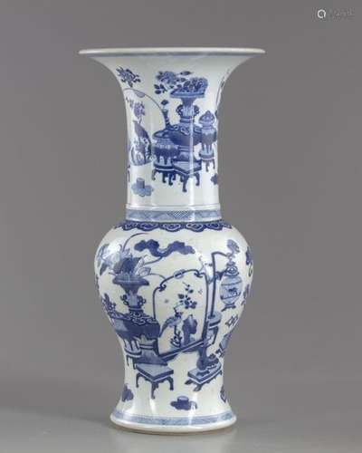 A Chinese blue and white yen yen vase