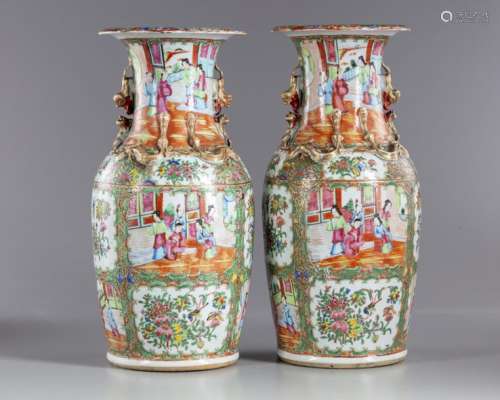 Two Chinese famille rose canton vases