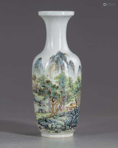 A Chinese landscape porcelain vase