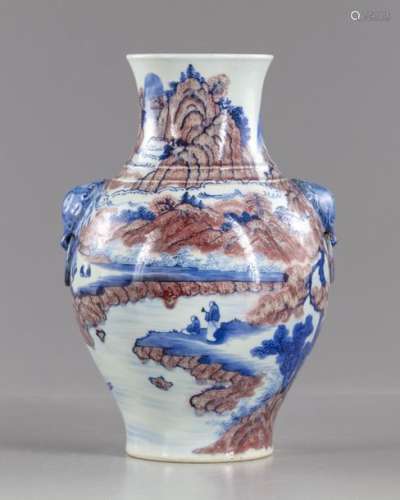 A Chinese iron red and blue vase
