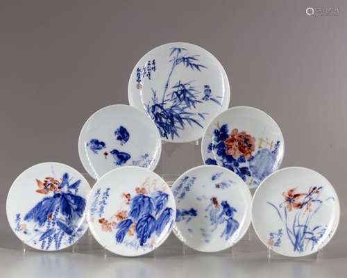 Seven Chinese blue and white dishes