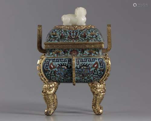 A Chinese cloisonné censer with cover