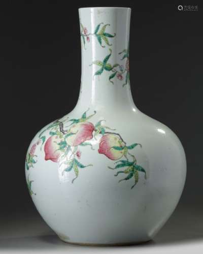A large Chinese famille rose ‘nine peaches' bottle…