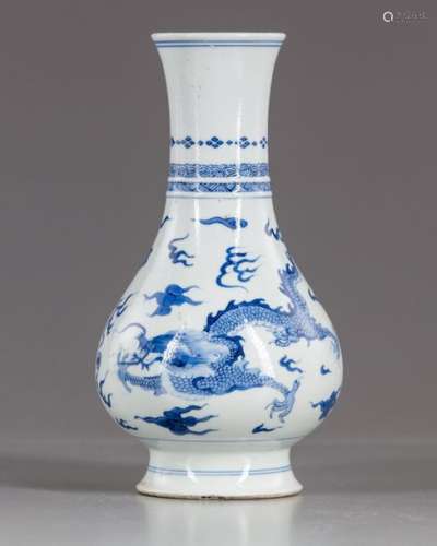 A Chinese blue and white dragon vase