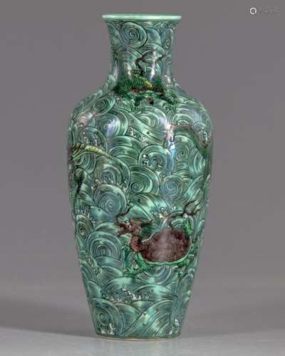 A Chinese green ground vase