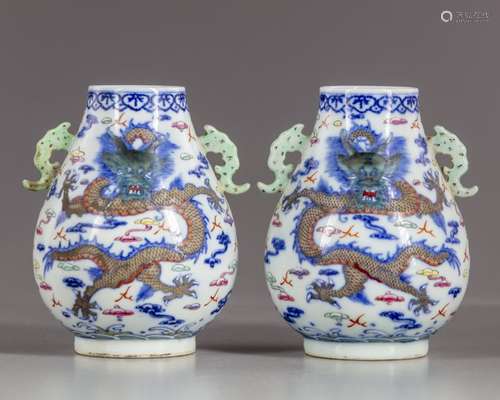 A Pair of Chinese doucai hu vases