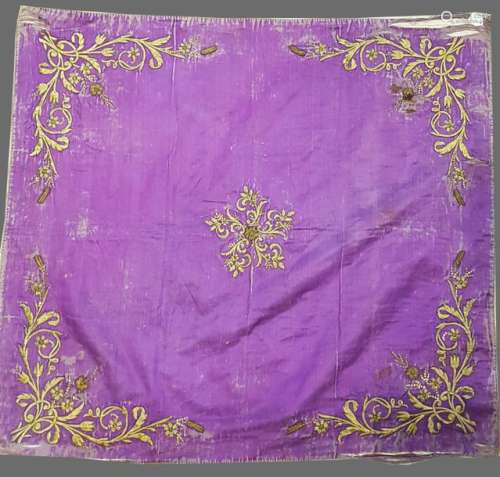 An Ottoman embroidered violet wrapping cloth bohca