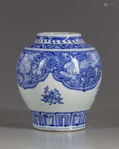 A Chinese blue and white phoenix jar