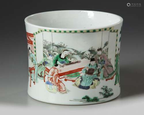 A Chinese famille verte brush pot