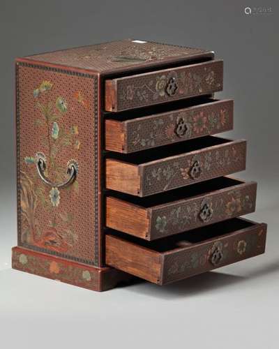 A Chinese qianjin and tianqi lacquer table cabinet