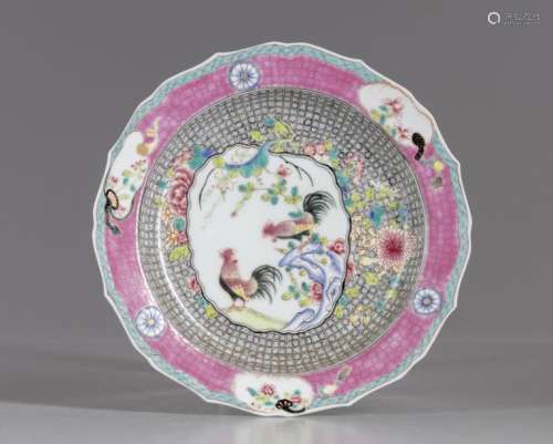 A Chinese famille rose cockerels dish