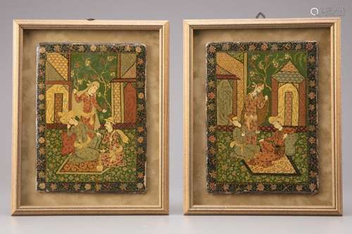 Two Islamic lacquered paintings