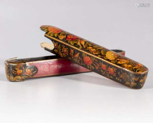 A Qajar lacquer paper mâché pen case