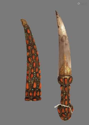 An ottoman Khanjar with scabbard inlaid with coral…