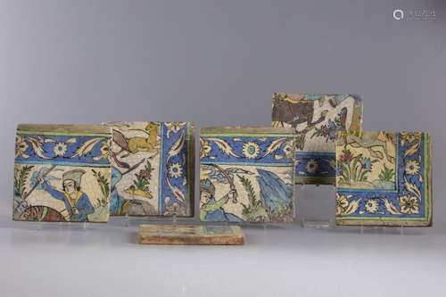 A group of six Persian tiles