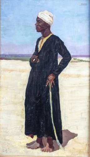 A painting depicting a standing Egyptian