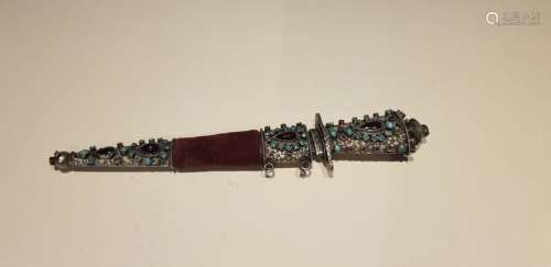 An ottoman dagger with silver precious stone inlai…