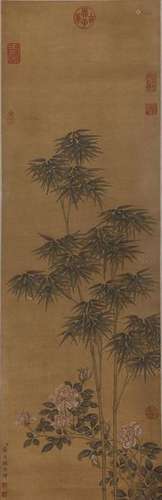 A Chinese 'flower and bamboo' hanging scroll