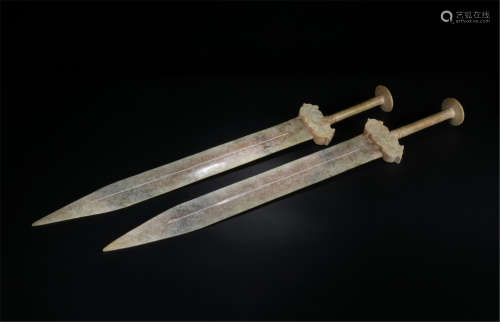 PAIR OF CHINESE ANCIENT JADE SWORD